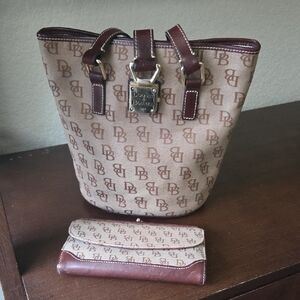 Dooney & Bourke Tan and Brown Tote Bag with Wallet